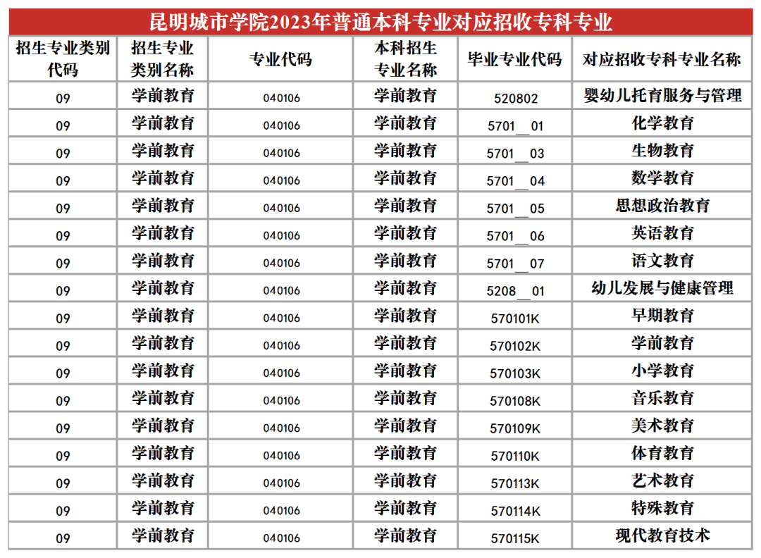 2023年昆明城市學院專升本招生專業